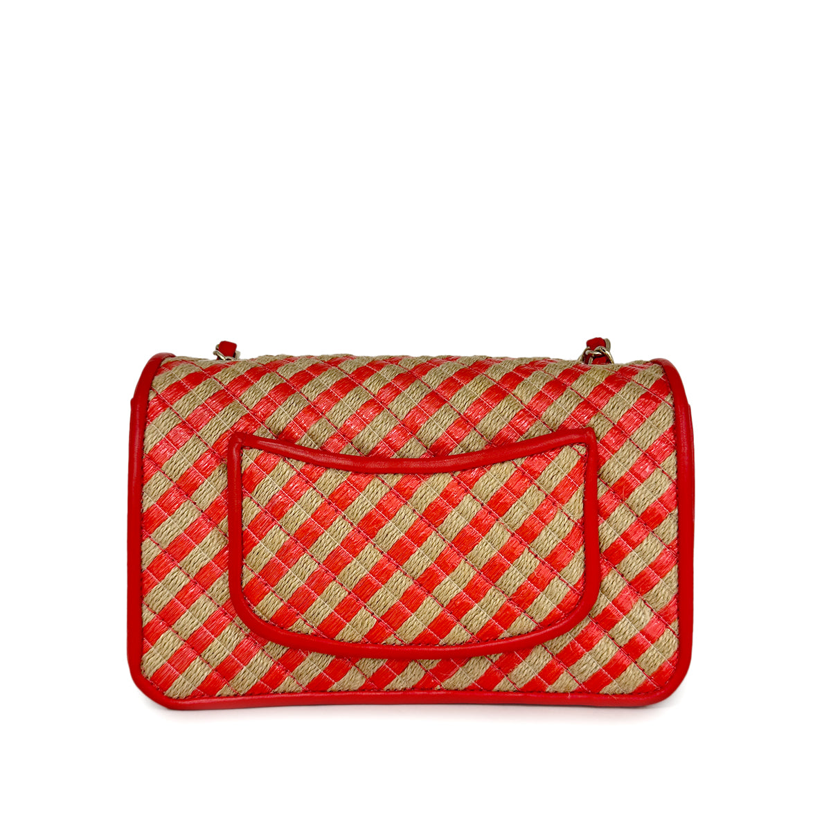 CHANEL CHAIN SHOULDER BAG ORANGE RAFIA LEATHER 90296555