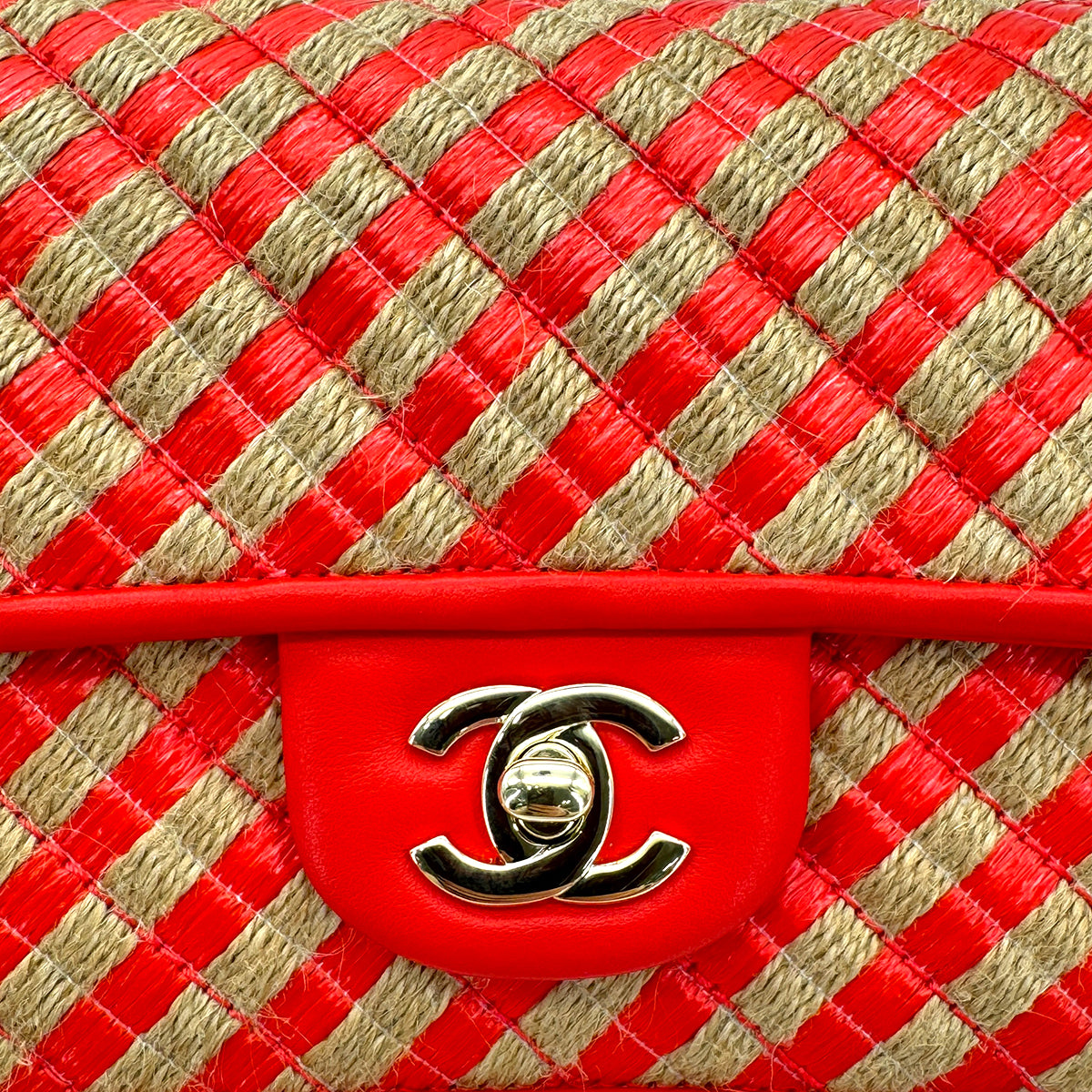 CHANEL CHAIN SHOULDER BAG ORANGE RAFIA LEATHER 90296555