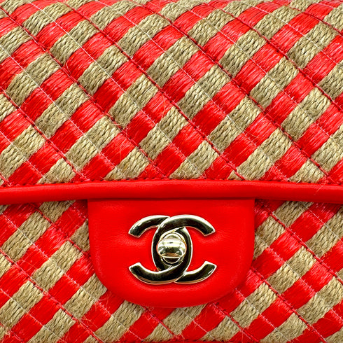 CHANEL CHAIN SHOULDER BAG ORANGE RAFIA LEATHER 90296555 - PURPOSE