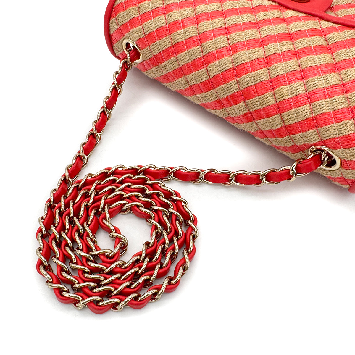 CHANEL CHAIN SHOULDER BAG ORANGE RAFIA LEATHER 90296555
