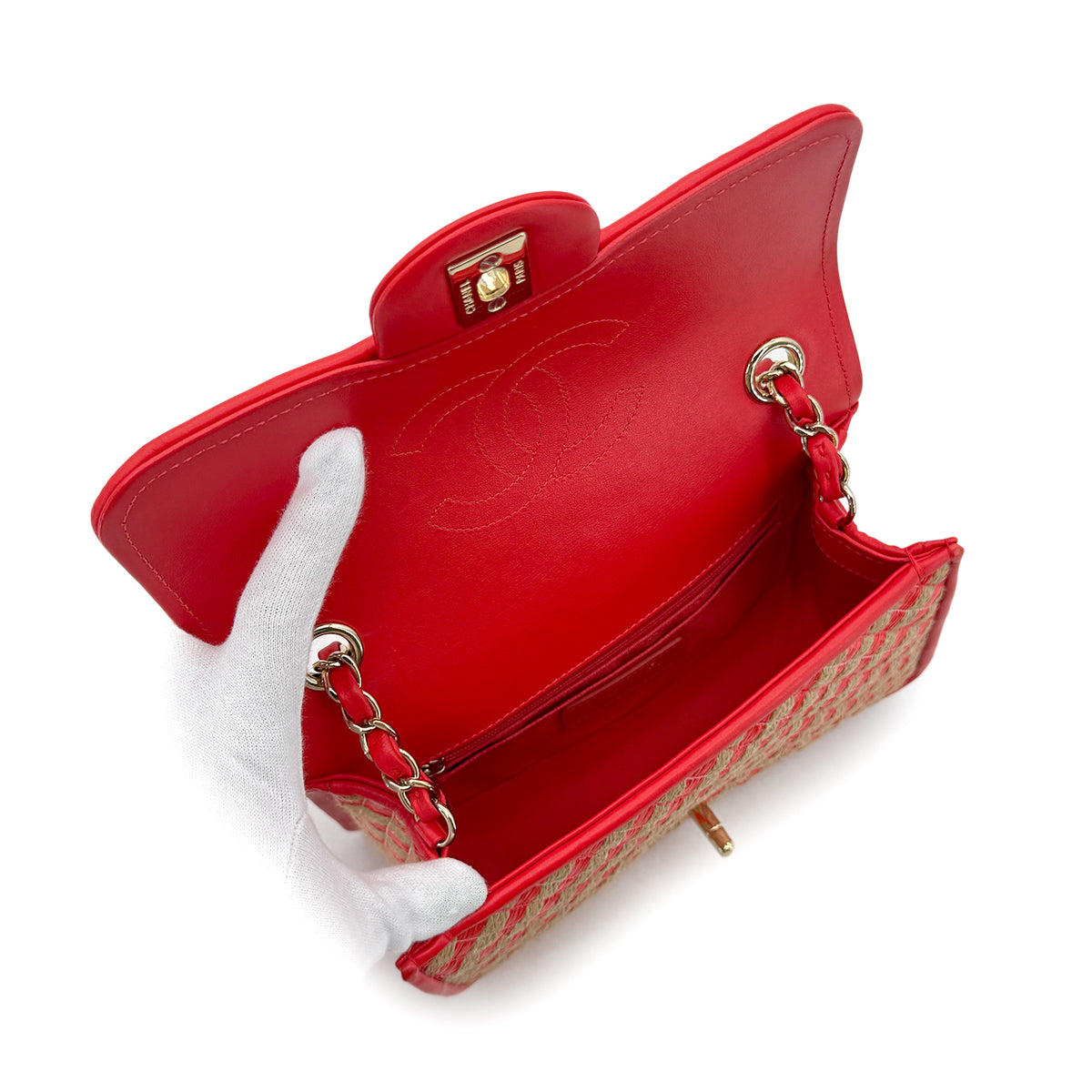 CHANEL CHAIN SHOULDER BAG ORANGE RAFIA LEATHER 90296555