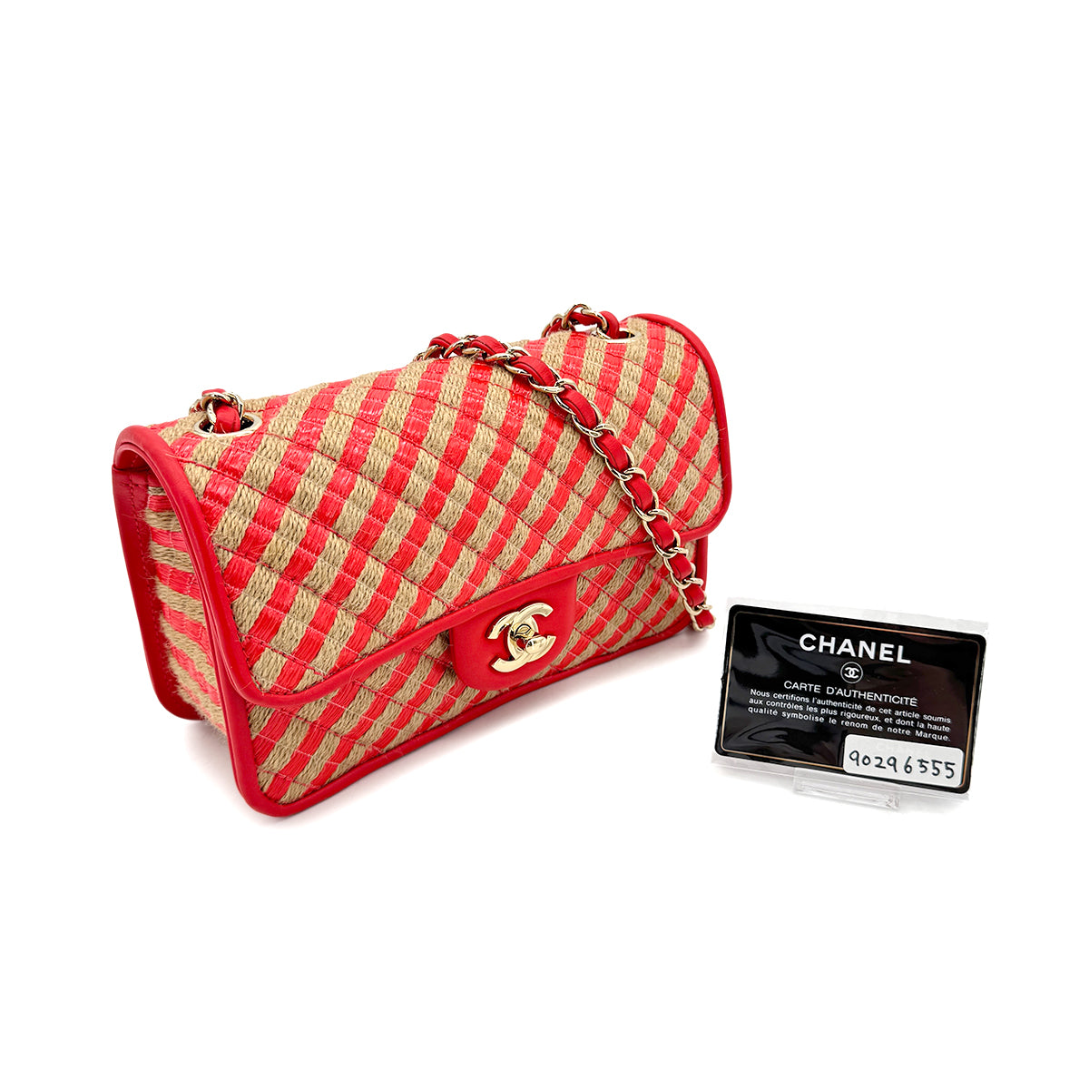 CHANEL CHAIN SHOULDER BAG ORANGE RAFIA LEATHER 90296555