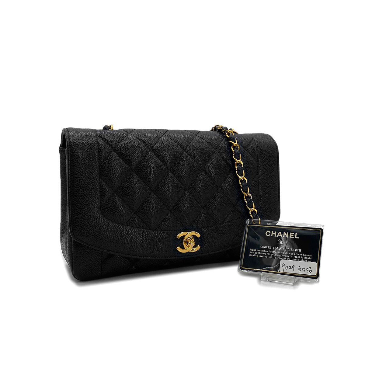 CHANEL VINTAGE DIANA MEDIUM CHAIN SHOULDER BAG BLACK CAVIAR SKIN 90296556