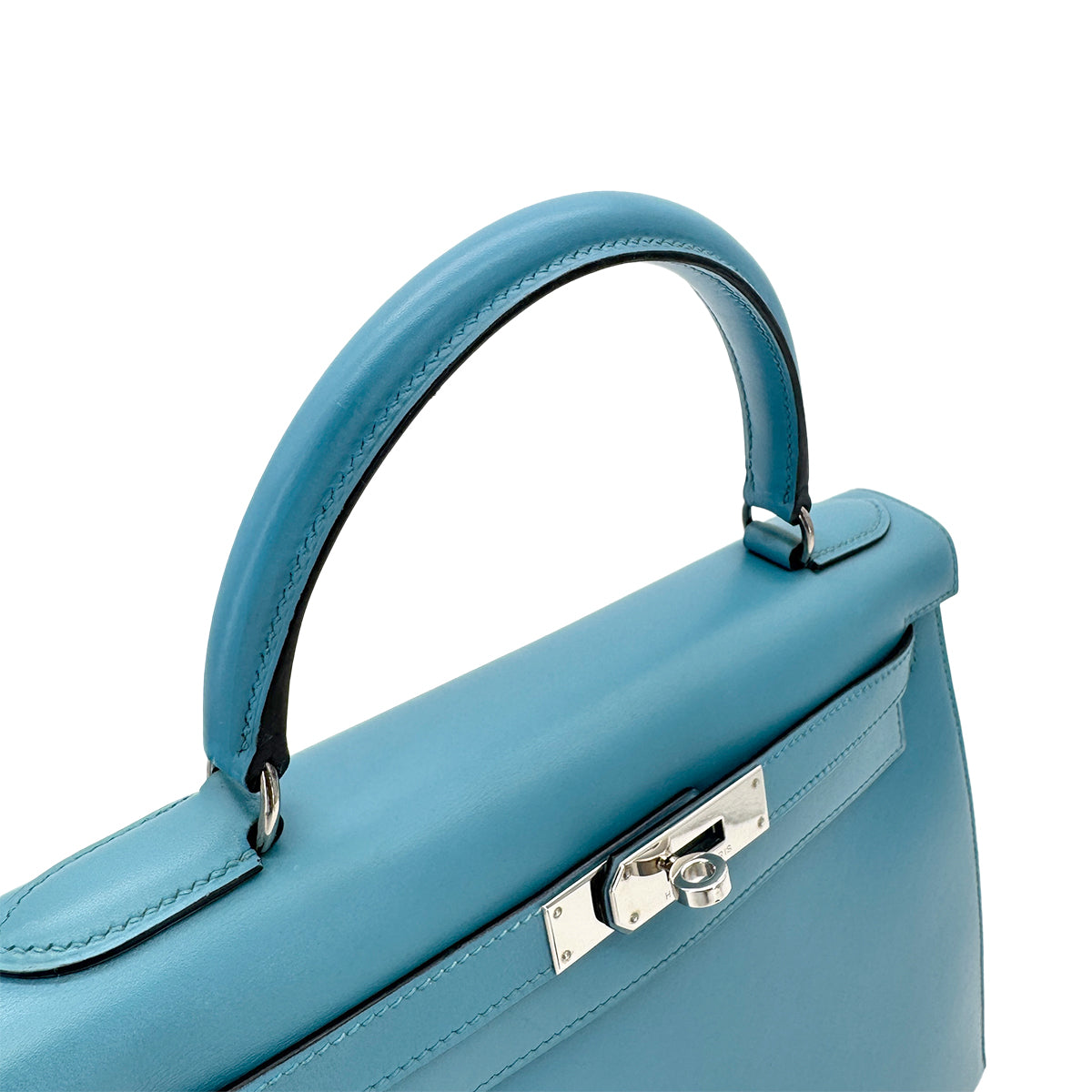 HERMES KELLY 28 SELLIER TURQUOISE BOXCALF HAND SHOULDER BAG □O SHW 90296564
