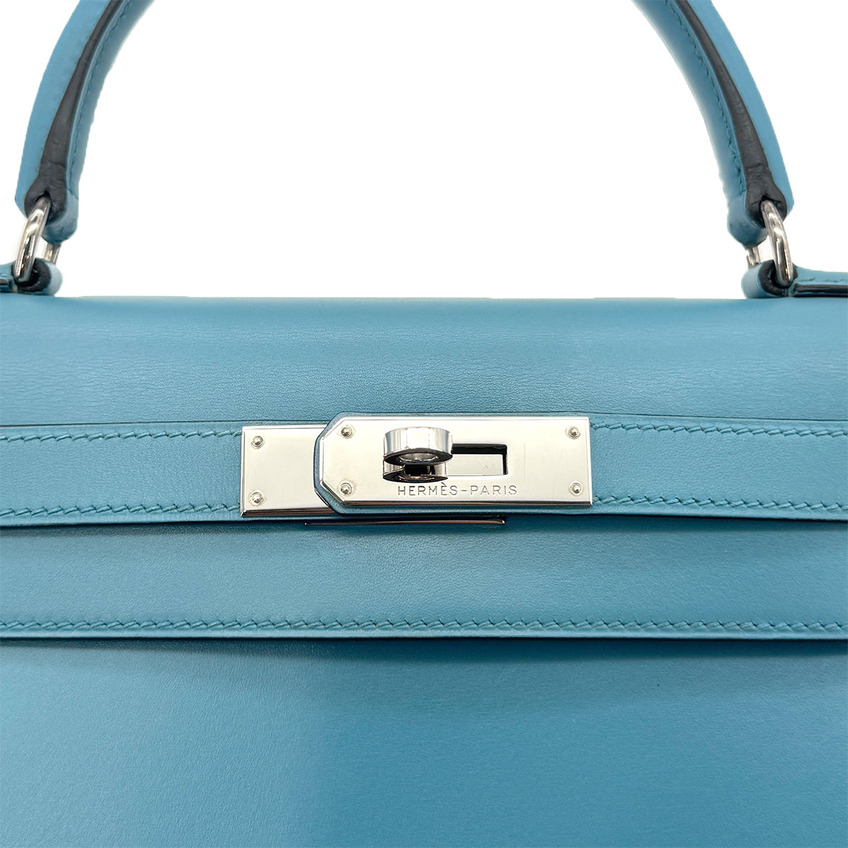 HERMES KELLY 28 SELLIER TURQUOISE BOXCALF HAND SHOULDER BAG □O SHW 90296564