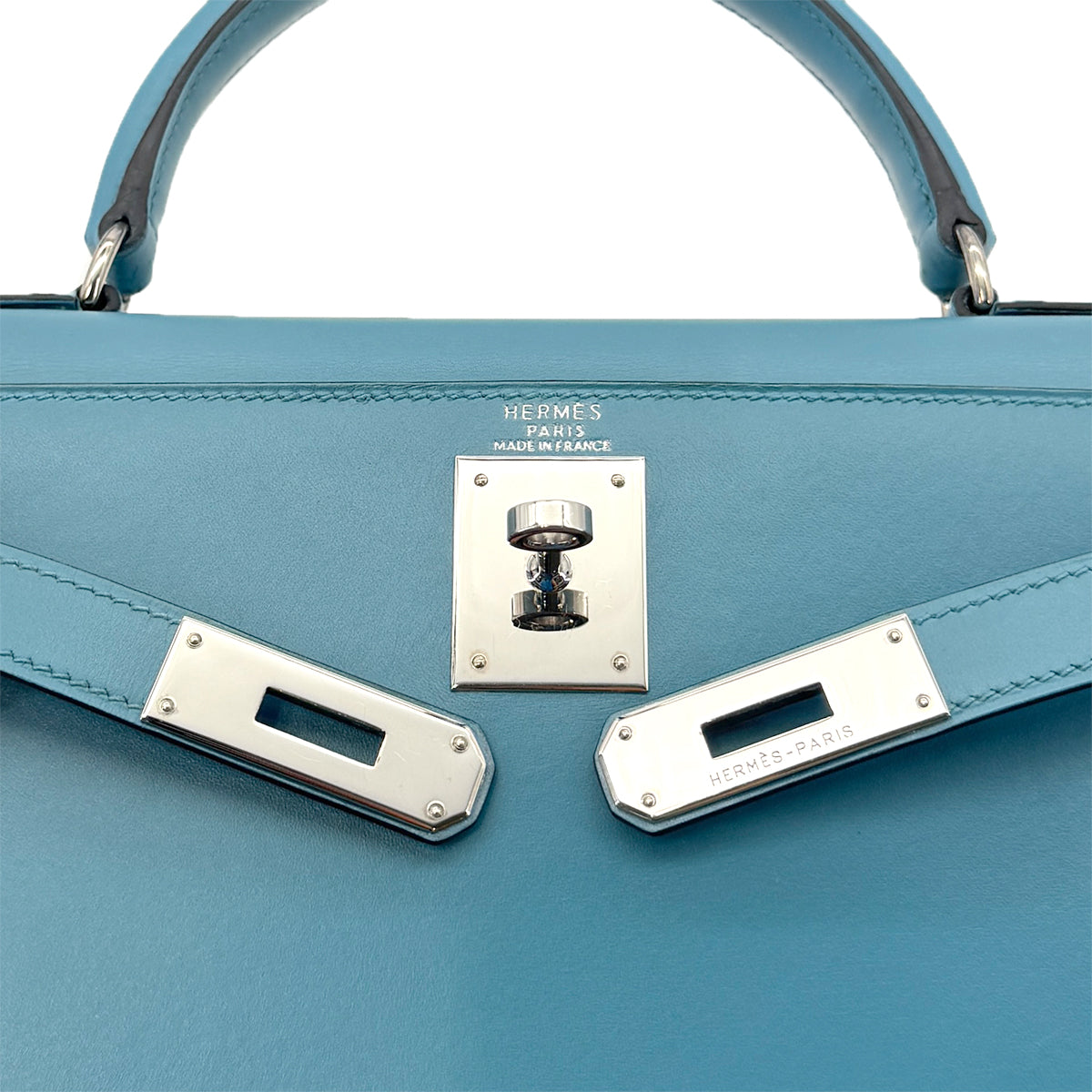 HERMES KELLY 28 SELLIER TURQUOISE BOXCALF HAND SHOULDER BAG □O SHW 90296564