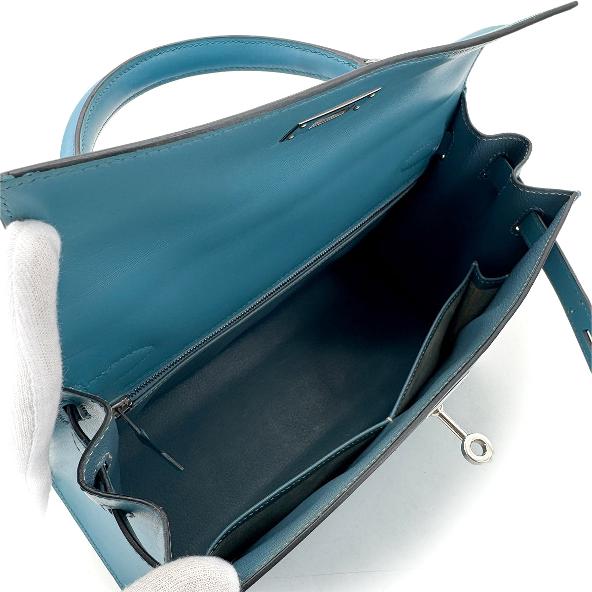 HERMES KELLY 28 SELLIER TURQUOISE BOXCALF HAND SHOULDER BAG □O SHW 90296564