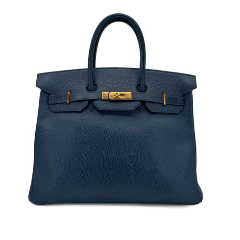 HERMES BIRKIN 35 BLUE MARINE ARDENNES HAND BAG 1996 CIRCLE Z GOLD HARDWARE 90296565