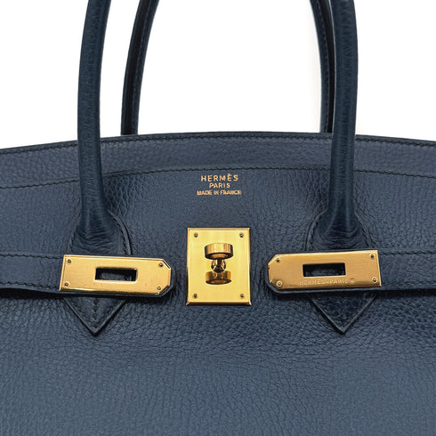 HERMES BIRKIN 35 BLUE MARINE ARDENNES HAND BAG 1996 CIRCLE Z GOLD HARDWARE 90296565
