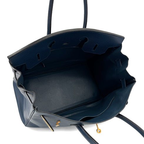 HERMES BIRKIN 35 BLUE MARINE ARDENNES HAND BAG 1996 CIRCLE Z GOLD HARDWARE 90296565