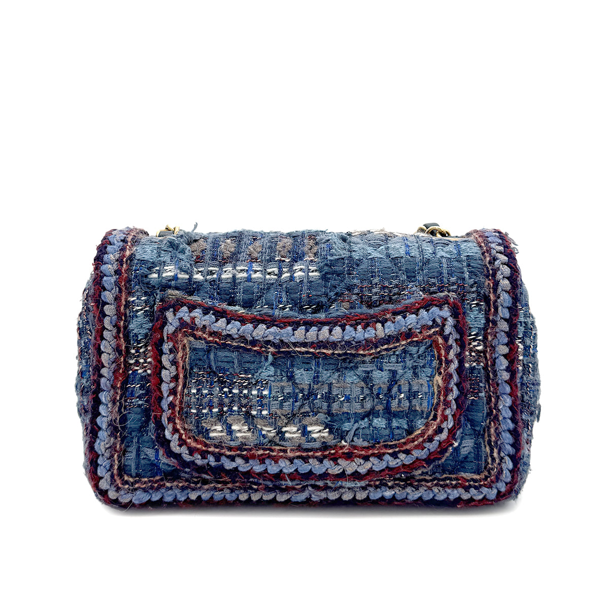 CHANEL CHAIN SHOULDER BAG BLUE TWEED 90296567
