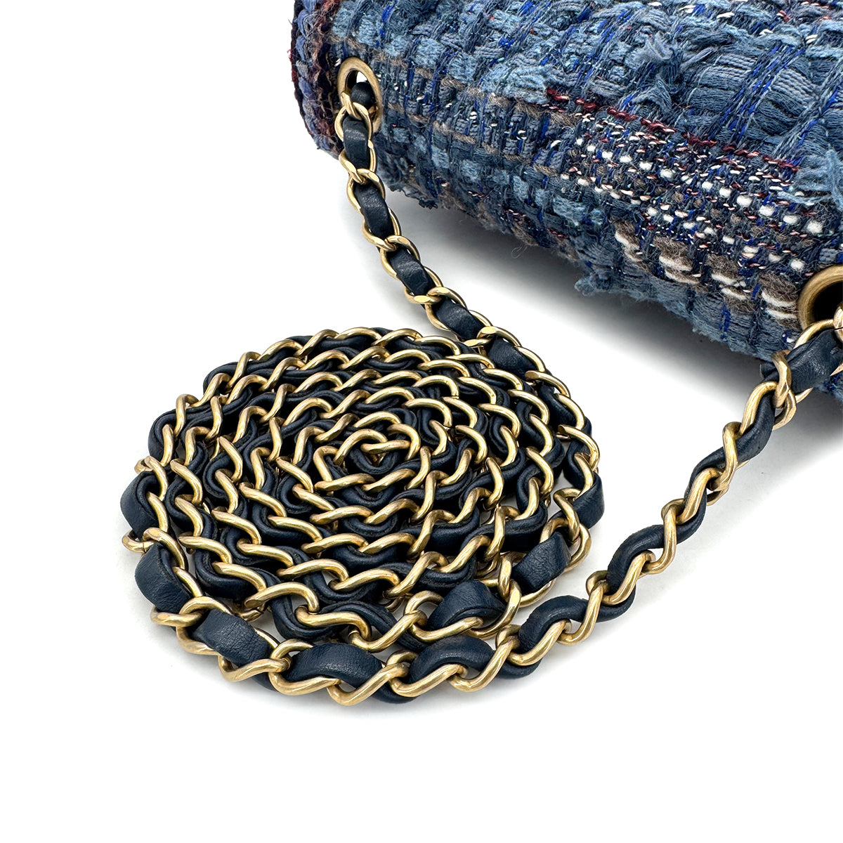CHANEL CHAIN SHOULDER BAG BLUE TWEED 90296567