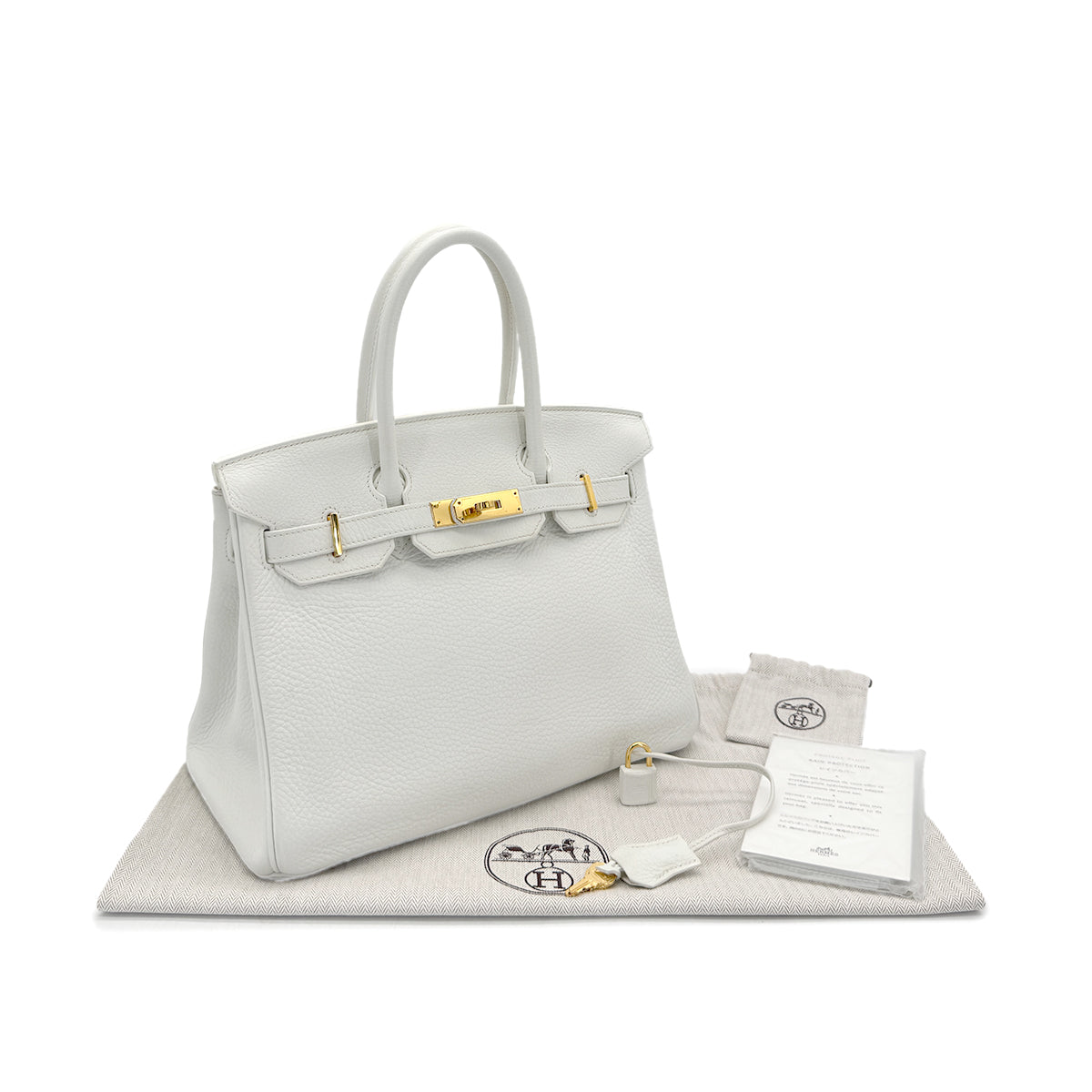 HERMES BIRKIN 30 WHITE TAURILLON CLEMENCE HAND BAG T GHW 90296568