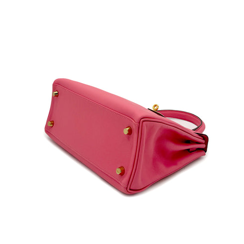 HERMES KELLY 25 RETOURNE ROSE AZALEE SWIFT HAND SHOULDER BAG D GHW 90296570 - PURPOSE
