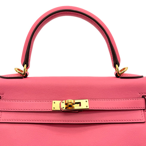 HERMES KELLY 25 RETOURNE ROSE AZALEE SWIFT HAND SHOULDER BAG D GHW 90296570 - PURPOSE