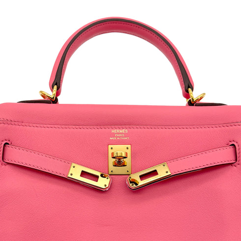 HERMES KELLY 25 RETOURNE ROSE AZALEE SWIFT HAND SHOULDER BAG D GHW 90296570 - PURPOSE