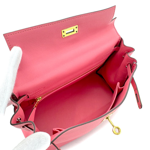 HERMES KELLY 25 RETOURNE ROSE AZALEE SWIFT HAND SHOULDER BAG D GHW 90296570 - PURPOSE