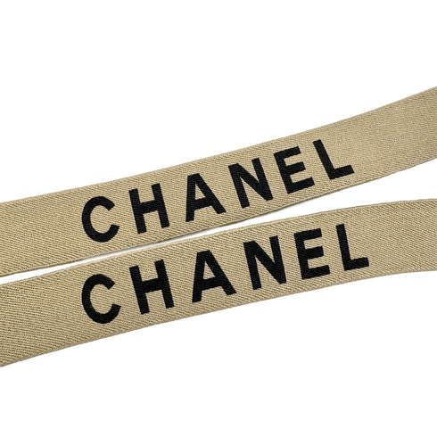 CHANEL VINTAGE SUSPENDER LOGO BEIGE BLACK CANVAS LEATHER 90296572 - PURPOSE