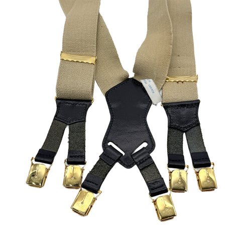 CHANEL VINTAGE SUSPENDER LOGO BEIGE BLACK CANVAS LEATHER 90296572 - PURPOSE