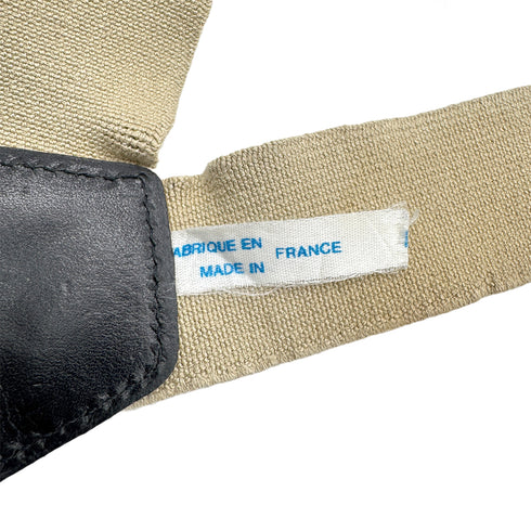 CHANEL VINTAGE SUSPENDER LOGO BEIGE BLACK CANVAS LEATHER 90296572 - PURPOSE