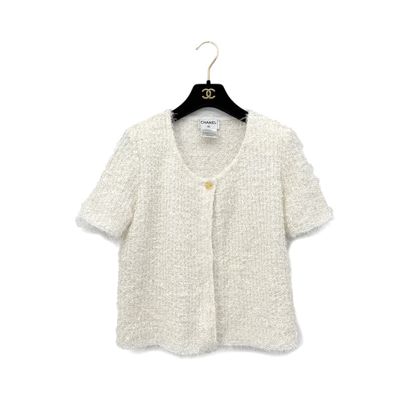 CHANEL VINTAGE MIX TWEED HALF SLEEVE KNIT JACKET WHITE POLYESTER 40 99P RTW 90296576