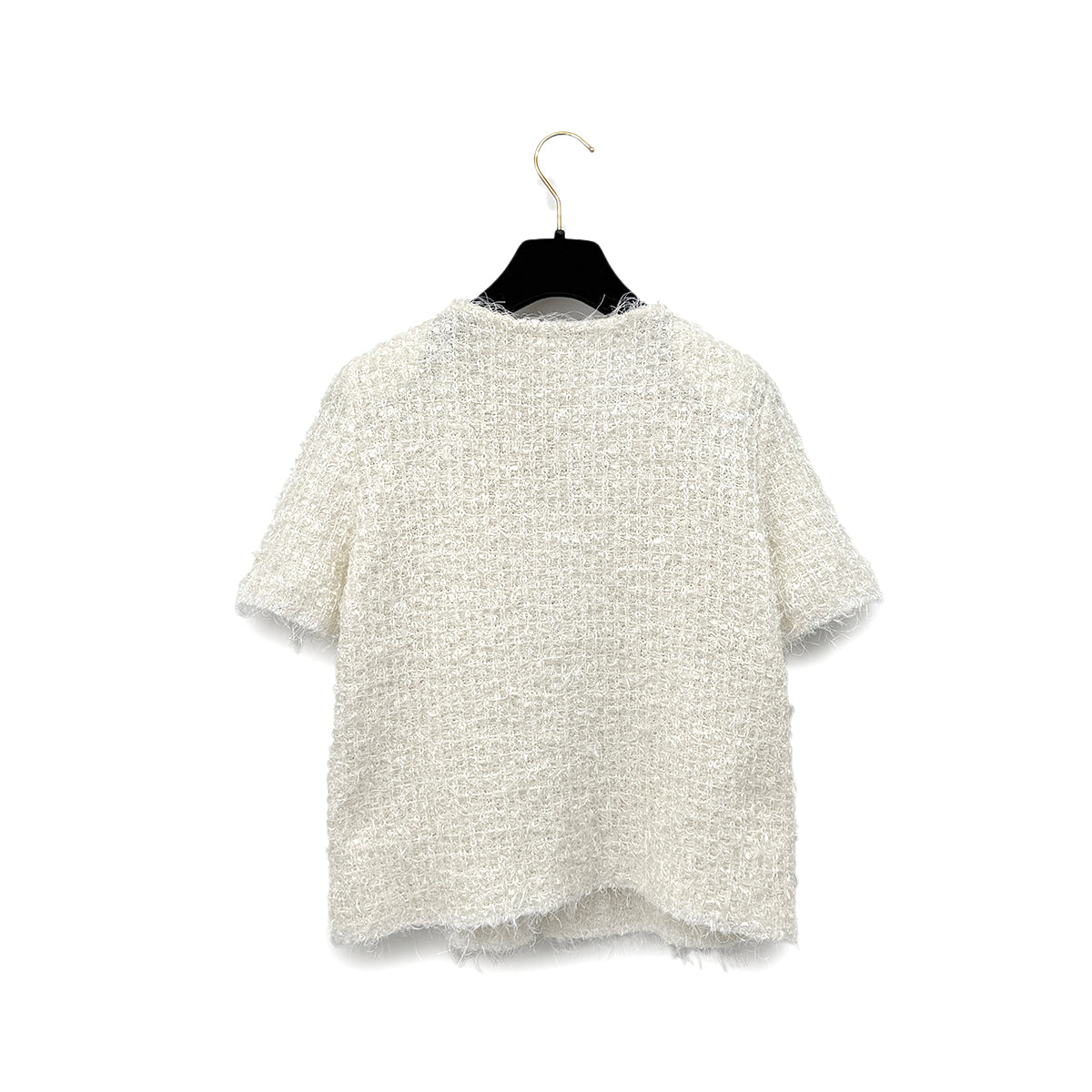 CHANEL VINTAGE MIX TWEED HALF SLEEVE KNIT JACKET WHITE POLYESTER 40 99P RTW 90296576