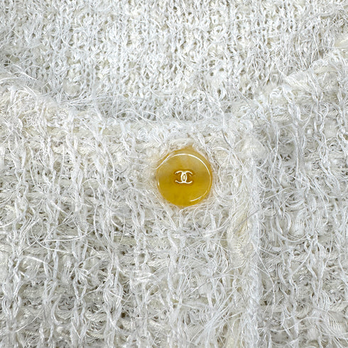 CHANEL VINTAGE MIX TWEED HALF SLEEVE KNIT JACKET WHITE POLYESTER 40 99P RTW 90296576