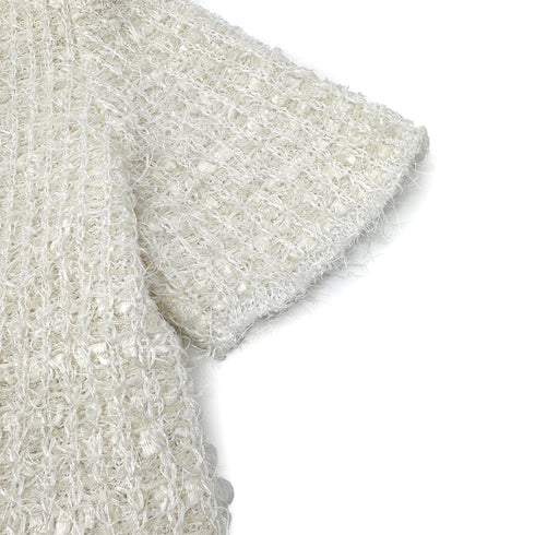 CHANEL VINTAGE MIX TWEED HALF SLEEVE KNIT JACKET WHITE POLYESTER 40 99P RTW 90296576