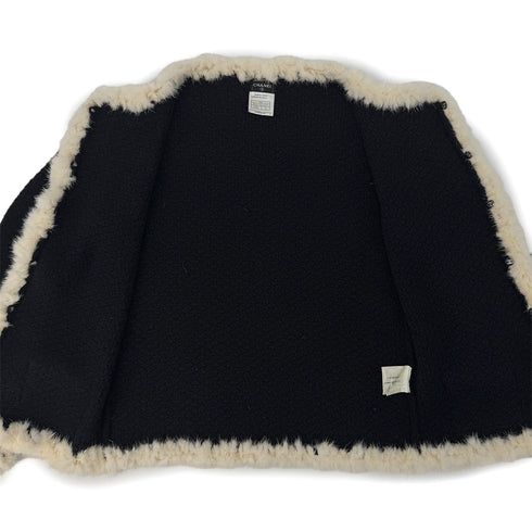 CHANEL MINK KNIT JACKET BLACK ECRU MOHAIR 42 03A RTW 90296577