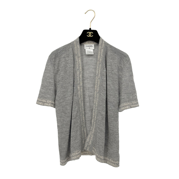 CHANEL VINTAGE LOGO HALF SLEEVE KNIT CARDIGAN GRAY CASHMERE 42 99C RTW 90296579