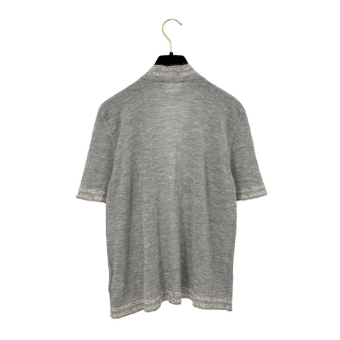 CHANEL VINTAGE LOGO HALF SLEEVE KNIT CARDIGAN GRAY CASHMERE 42 99C RTW 90296579