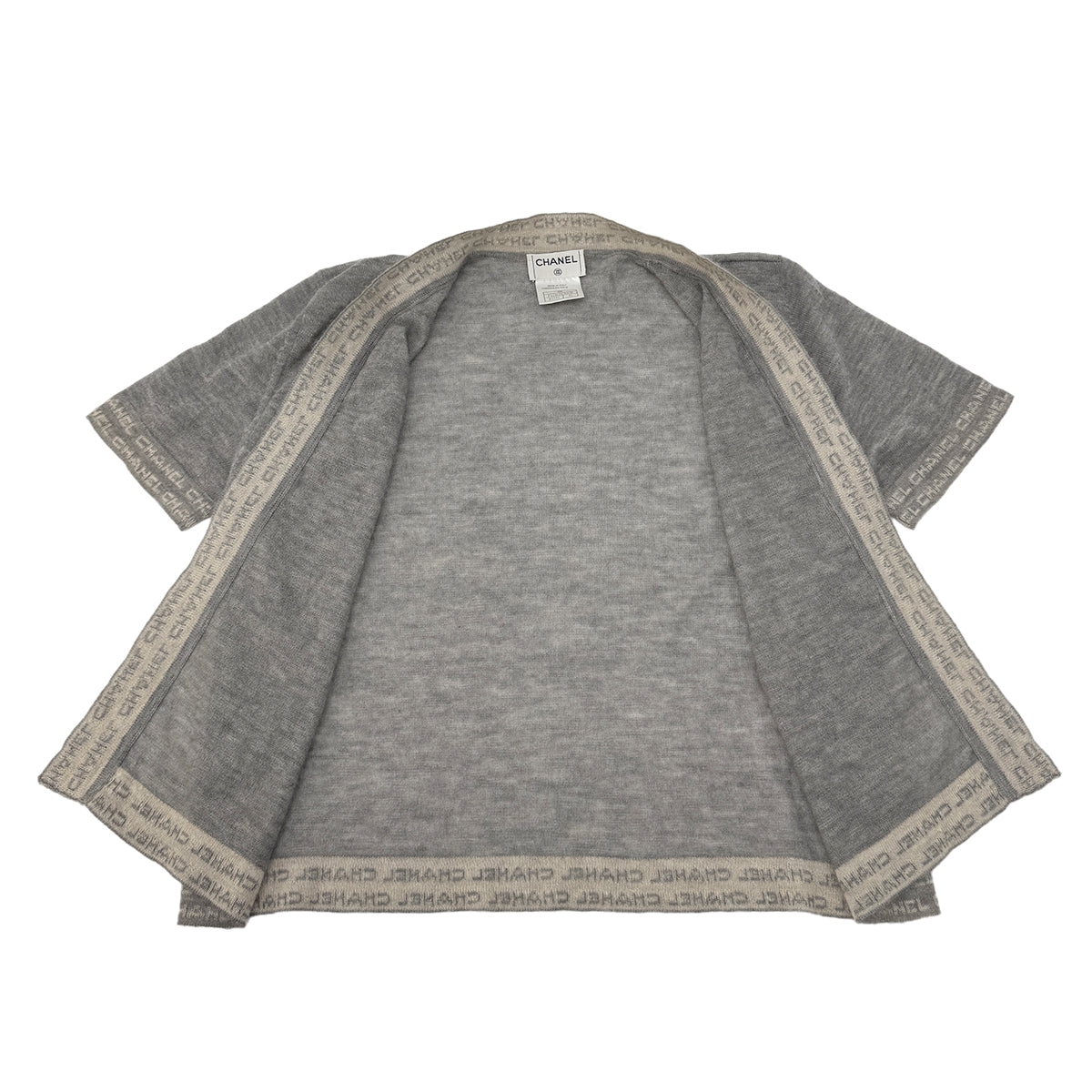 CHANEL VINTAGE LOGO HALF SLEEVE KNIT CARDIGAN GRAY CASHMERE 42 99C RTW 90296579