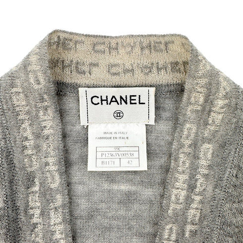 CHANEL VINTAGE LOGO HALF SLEEVE KNIT CARDIGAN GRAY CASHMERE 42 99C RTW 90296579
