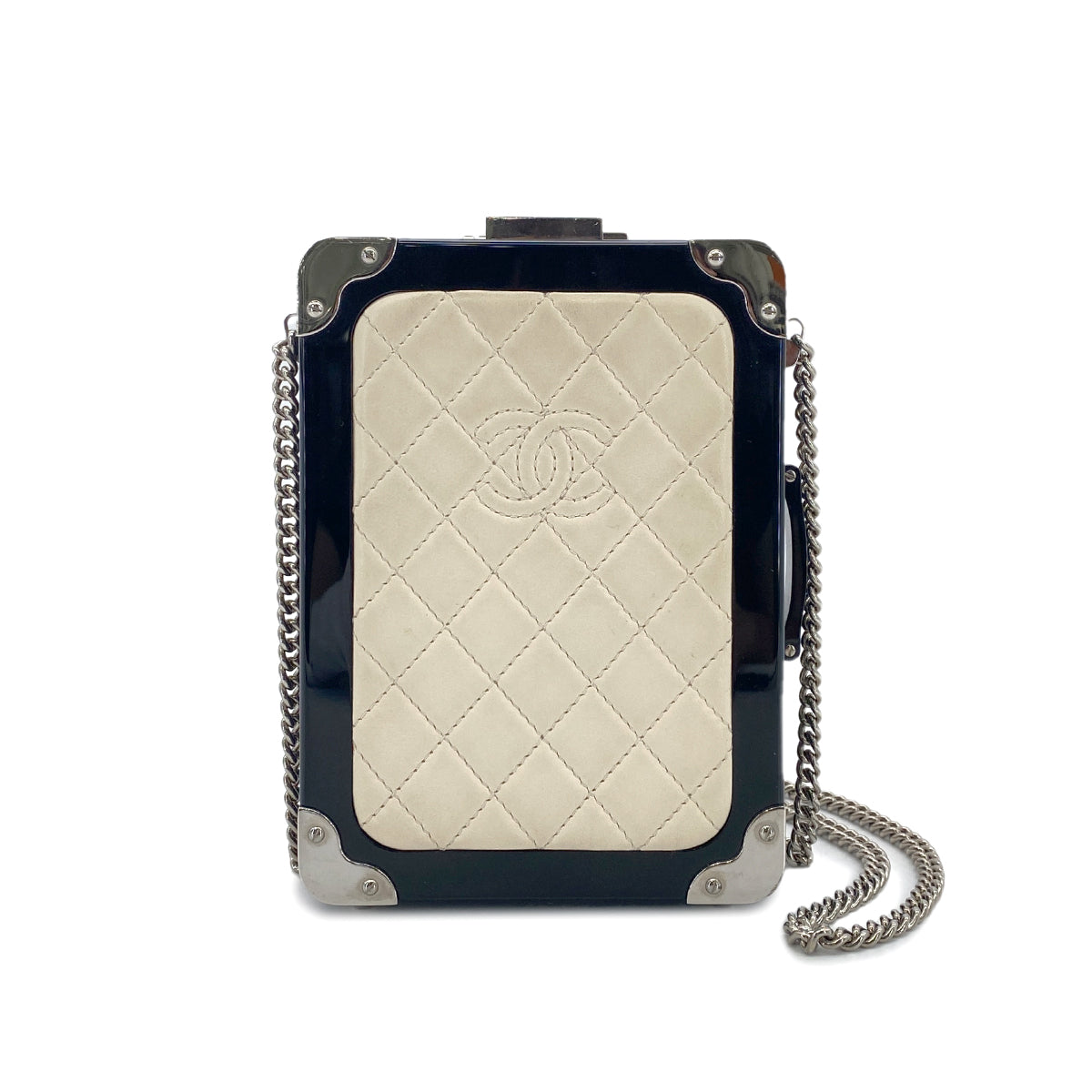 CHANEL EVENING IN THE AIR SUITCASE CHAIN SHOULDER BAG BLACK WHITE PLASTIC LEATHER 90296672