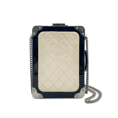 CHANEL EVENING IN THE AIR SUITCASE CHAIN SHOULDER BAG BLACK WHITE PLASTIC LEATHER 90296672 - PURPOSE