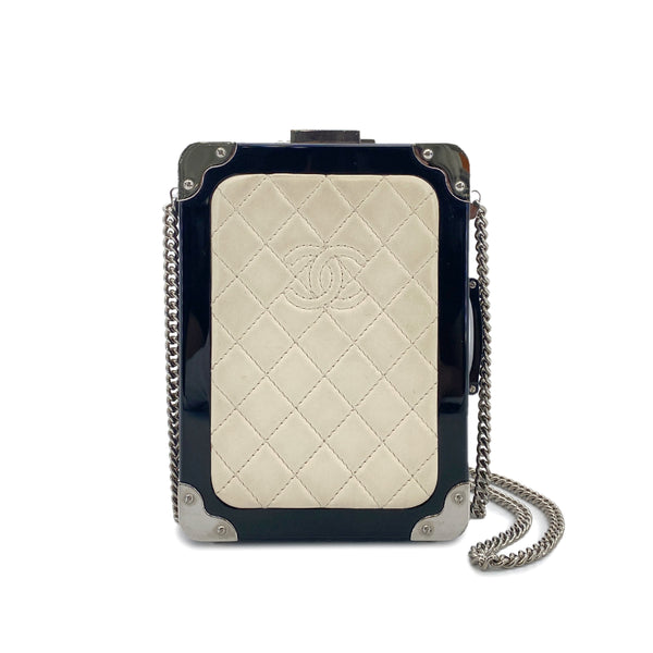 CHANEL EVENING IN THE AIR SUITCASE CHAIN SHOULDER BAG BLACK WHITE PLASTIC LEATHER 90296672 - PURPOSE
