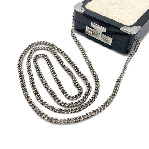 CHANEL EVENING IN THE AIR SUITCASE CHAIN SHOULDER BAG BLACK WHITE PLASTIC LEATHER 90296672 - PURPOSE