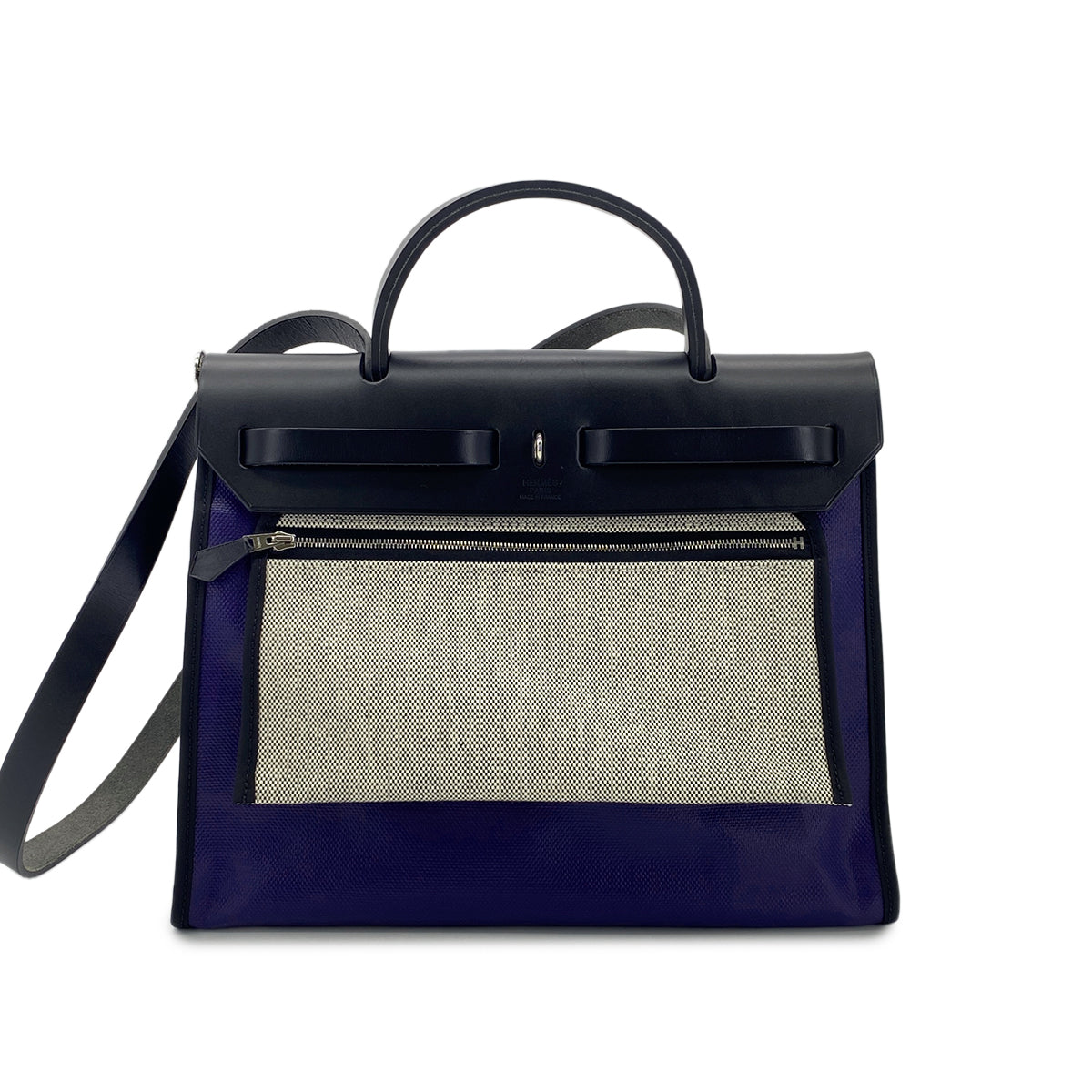 HERMES HER BAG ZIP PM 31 BLEU ENCRE BLACK TOILE H BERLINE VACHE HUNTER HAND SHOULDER BAG C 90296673
