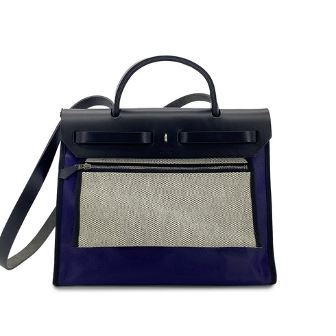 HERMES HER BAG ZIP PM 31 BLEU ENCRE BLACK TOILE H BERLINE VACHE HUNTER HAND SHOULDER BAG C 90296673 - PURPOSE