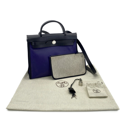 HERMES HER BAG ZIP PM 31 BLEU ENCRE BLACK TOILE H BERLINE VACHE HUNTER HAND SHOULDER BAG C 90296673 - PURPOSE