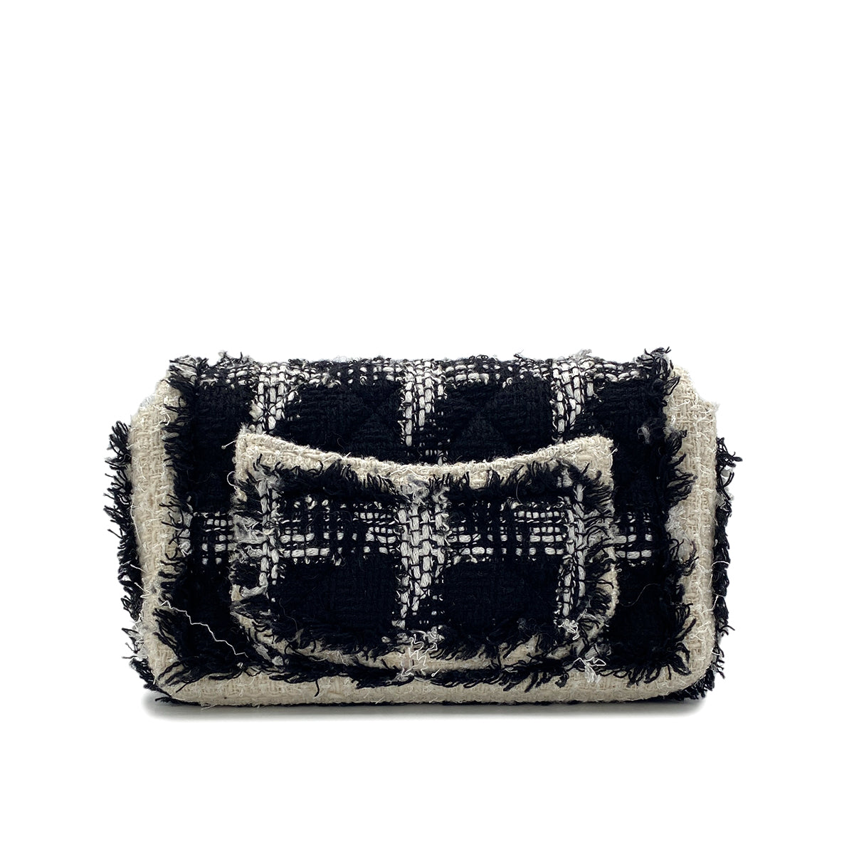 CHANEL MINI MATELASSE 20 CHAIN SHOULDER BAG BLACK WHITE TWEED 90296674