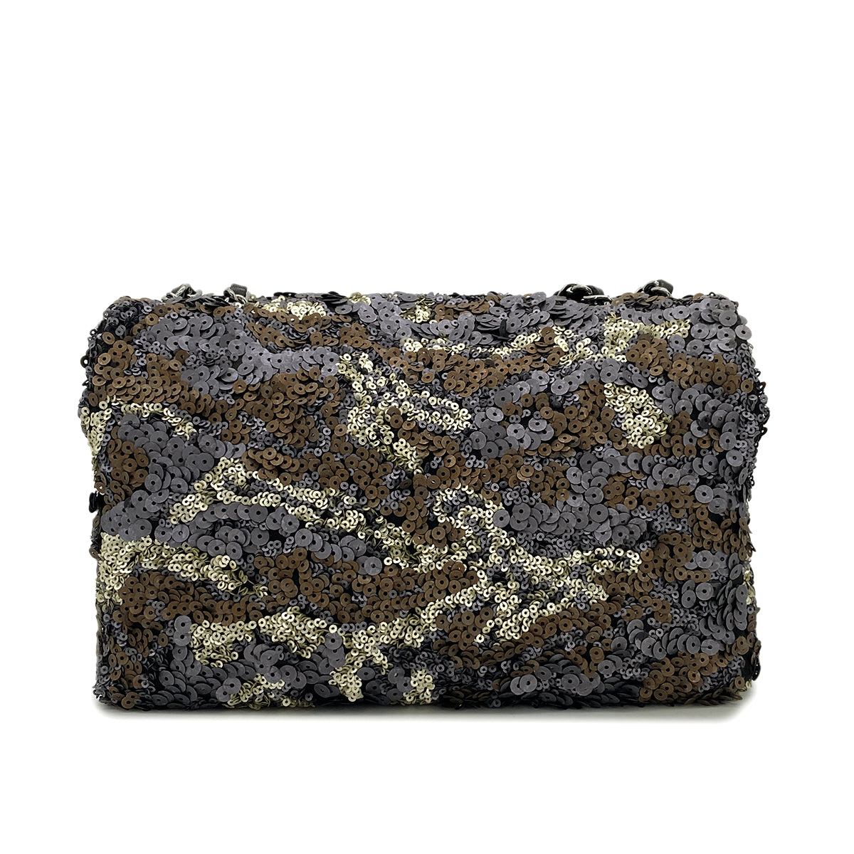 CHANEL CHAIN SHOULDER BAG GRAY BRONZE SEQUINS LEATHER 90296680