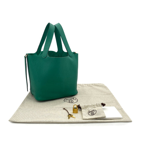 HERMES PICOTIN LOCK MM VERT VERTIGO TAURILLON CLEMENCE HAND BAG W GHW 90296681 - PURPOSE