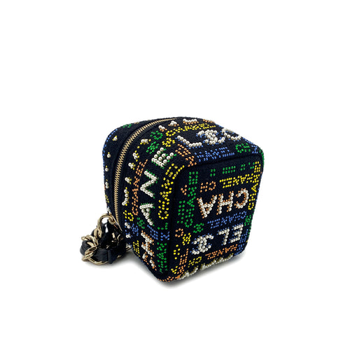 CHANEL VANITY LOGO COCOMARK RHINESTONE FAUX PEARL CHAIN HAND BAG MULTICOLOR CANVAS 90296684