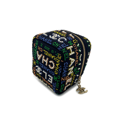 CHANEL VANITY LOGO COCOMARK RHINESTONE FAUX PEARL CHAIN HAND BAG MULTICOLOR CANVAS 90296684