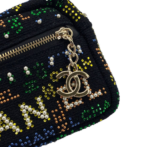 CHANEL VANITY LOGO COCOMARK RHINESTONE FAUX PEARL CHAIN HAND BAG MULTICOLOR CANVAS 90296684