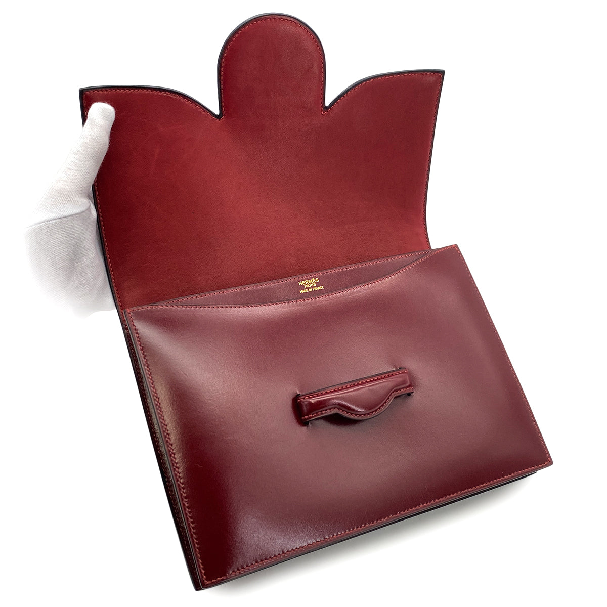 HERMES FACO ROUGE H BOX CALF CLUTCH BAG 〇O 90296685
