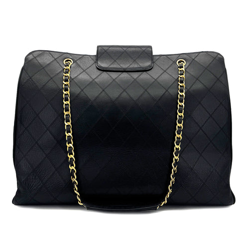 CHANEL VINTAGE SUPER MODEL BICOLORE CHAIN TOTE BAG BLACK LEATHER 90296729 - PURPOSE