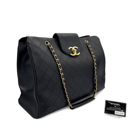 CHANEL VINTAGE SUPER MODEL BICOLORE CHAIN TOTE BAG BLACK LEATHER 90296729 - PURPOSE