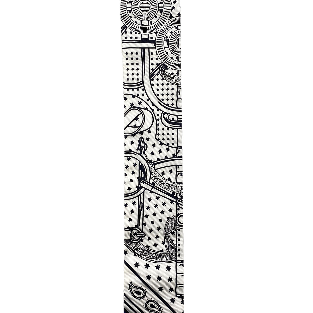 HERMES TWILLY EPERON D'OR SCARF WHITE NAVY BLACK SILK 90296735